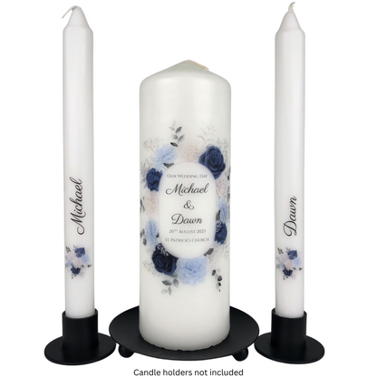 Blue Floral Wedding Unity Candle Set