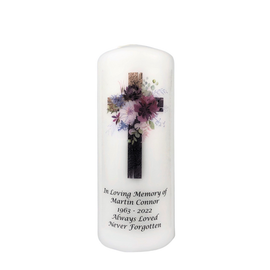 Floral Cross Memorial Candle