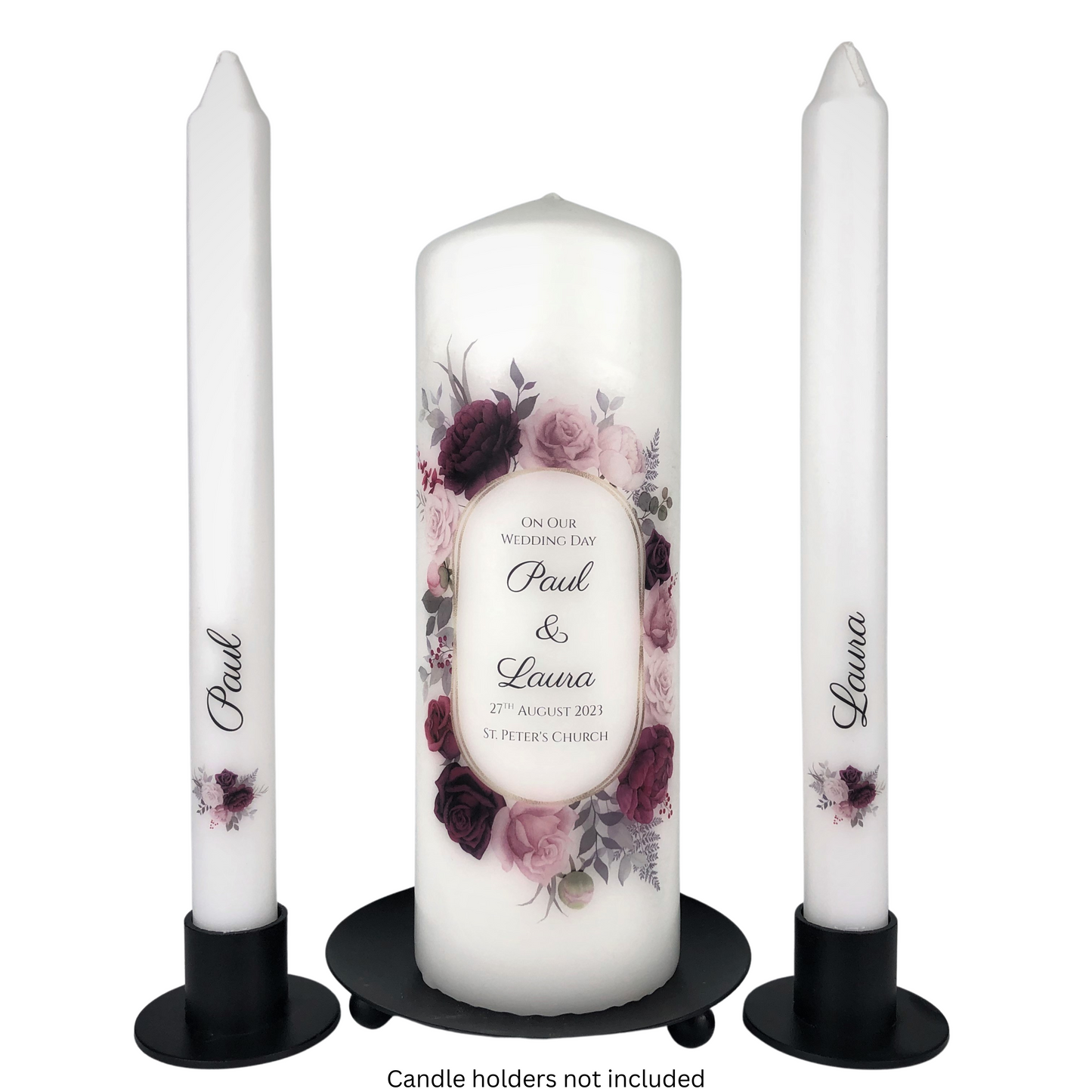 Burgundy Floral Wedding Unity Candle Set