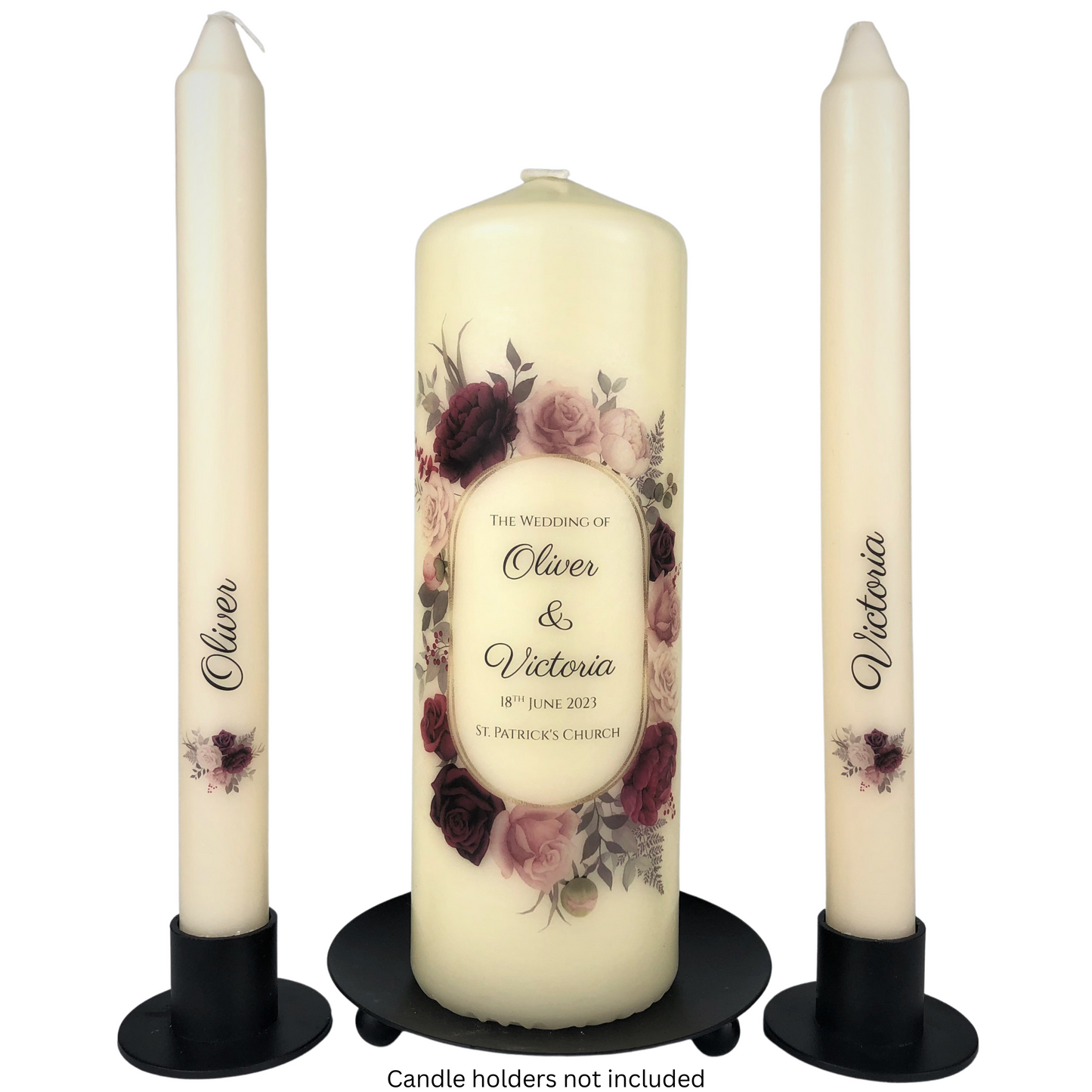 Burgundy Floral Wedding Unity Candle Set