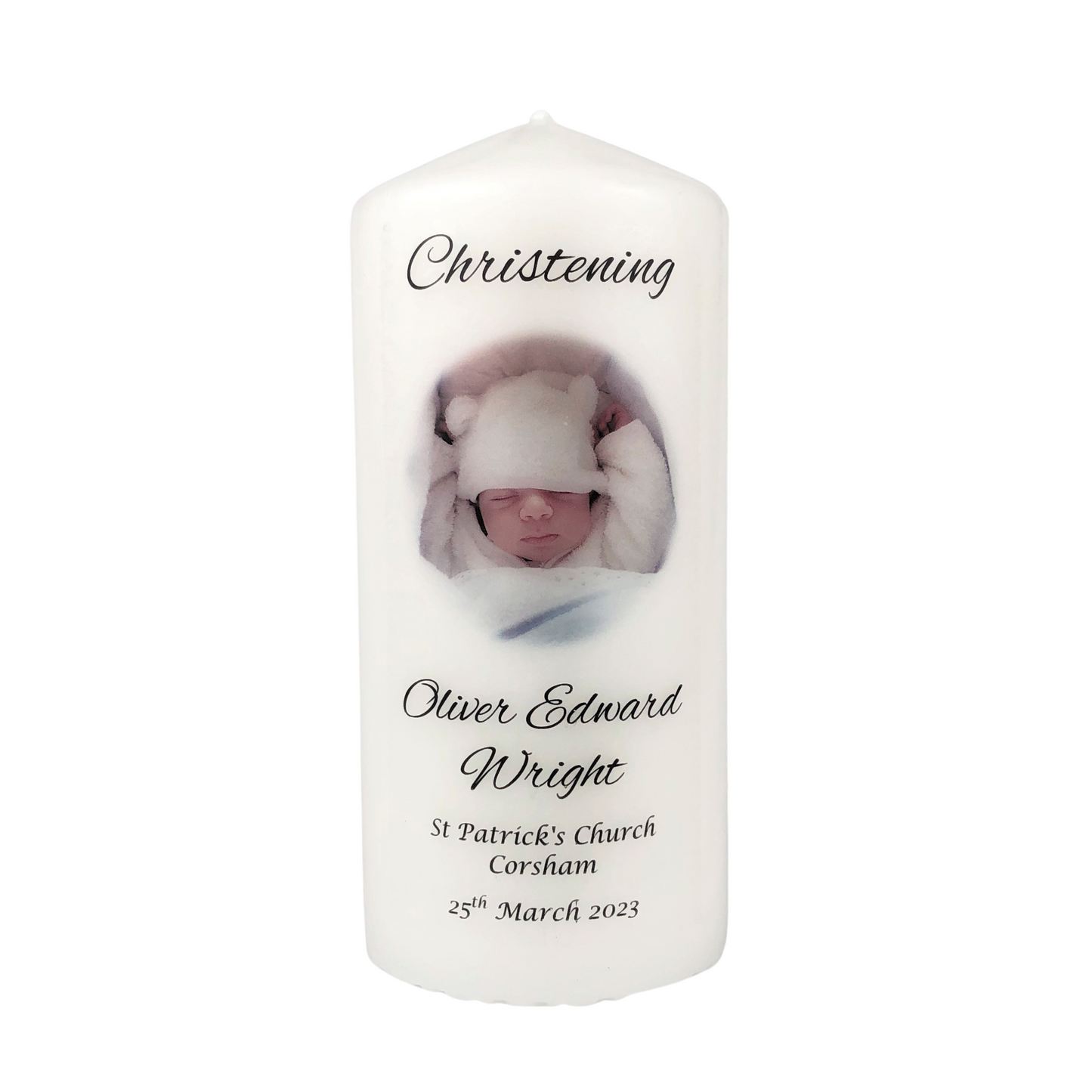 Personalised Christening Photo Candle, Christening Gift Boy or Girl