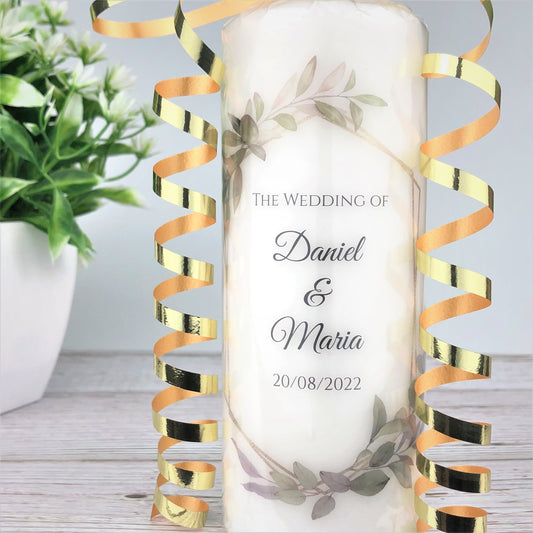 Personalised Wedding Candle, Botanical / Garden Wedding Favour Gift