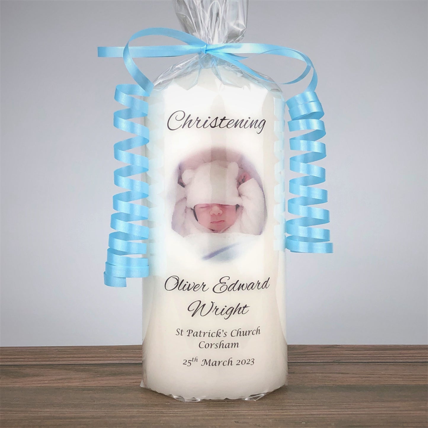 Personalised Christening Photo Candle, Christening Gift Boy or Girl