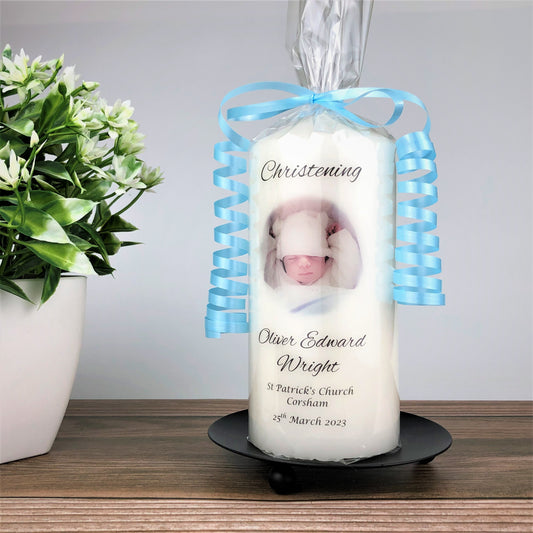 Personalised Christening Photo Candle, Christening Gift Boy or Girl