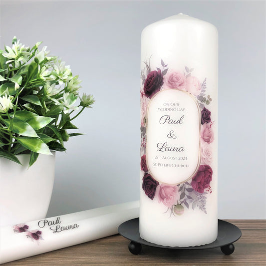 Burgundy Floral Wedding Unity Candle Set