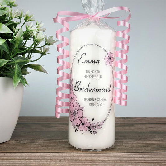 Personalised Bridesmaid Thank You Candle - Pink Floral Wedding Gift for Bridesmaid / Flower Girl