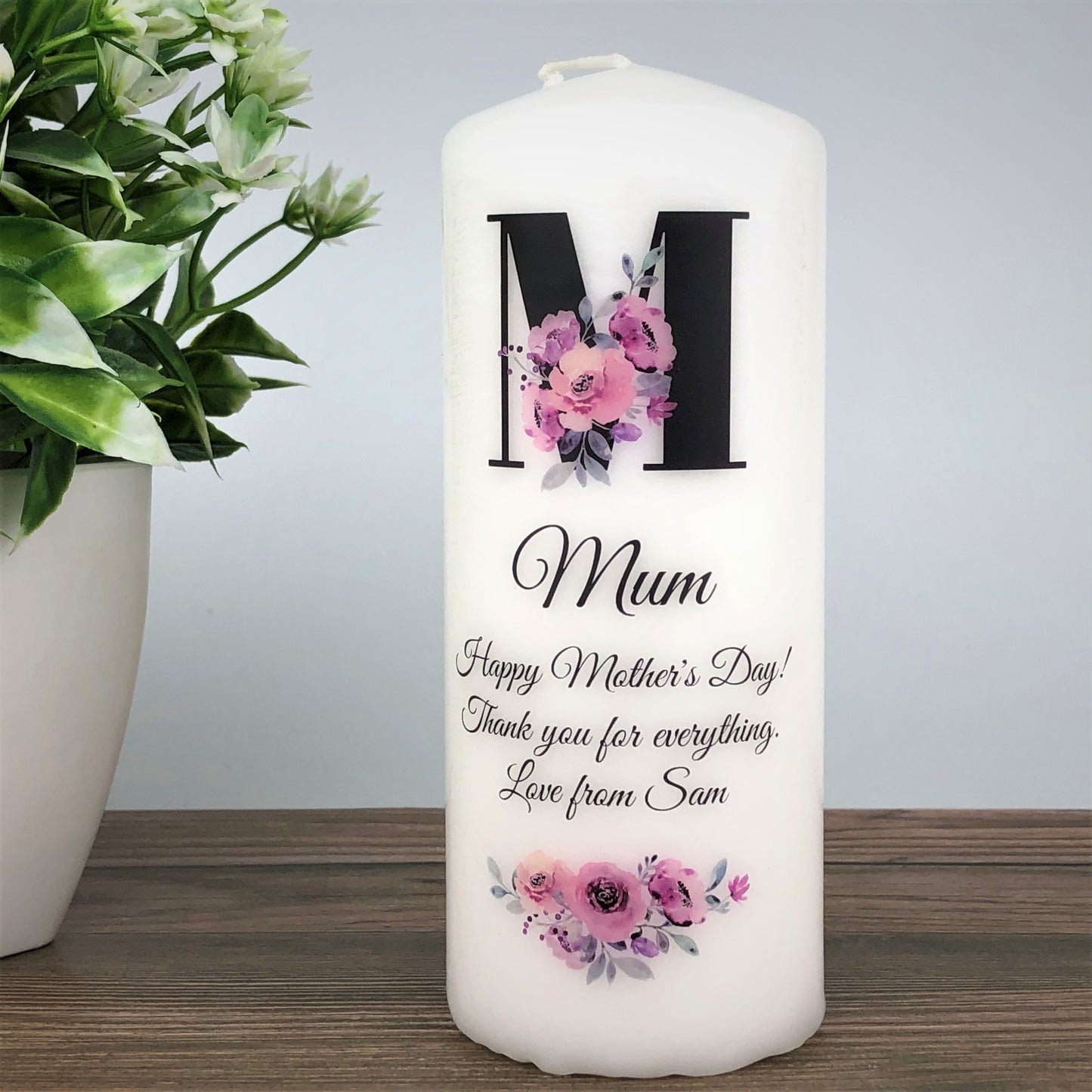 Personalised Mother’s Day Candle Gift - Pink Floral Initial Candle