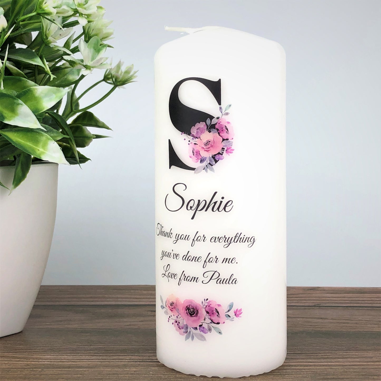 Personalised Mother’s Day Candle Gift - Pink Floral Initial Candle