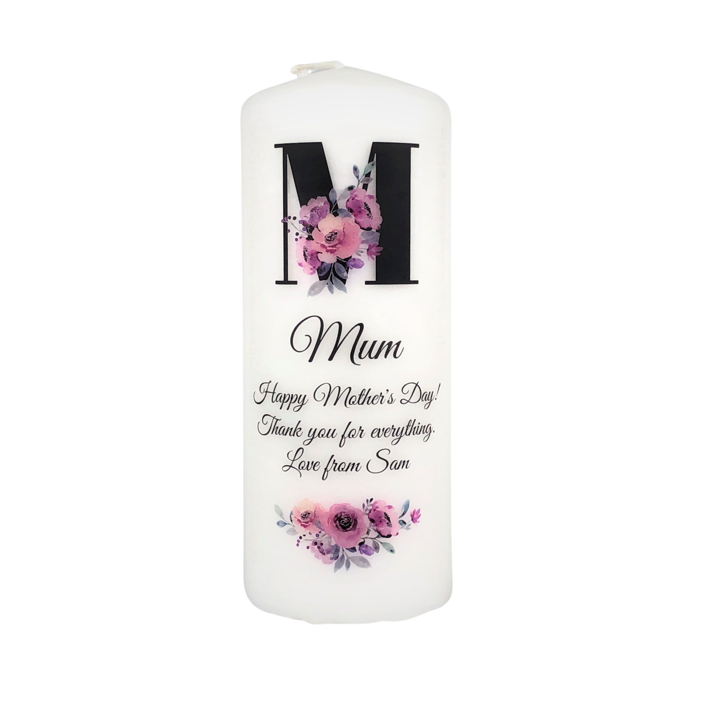 Personalised Mother’s Day Candle Gift - Pink Floral Initial Candle