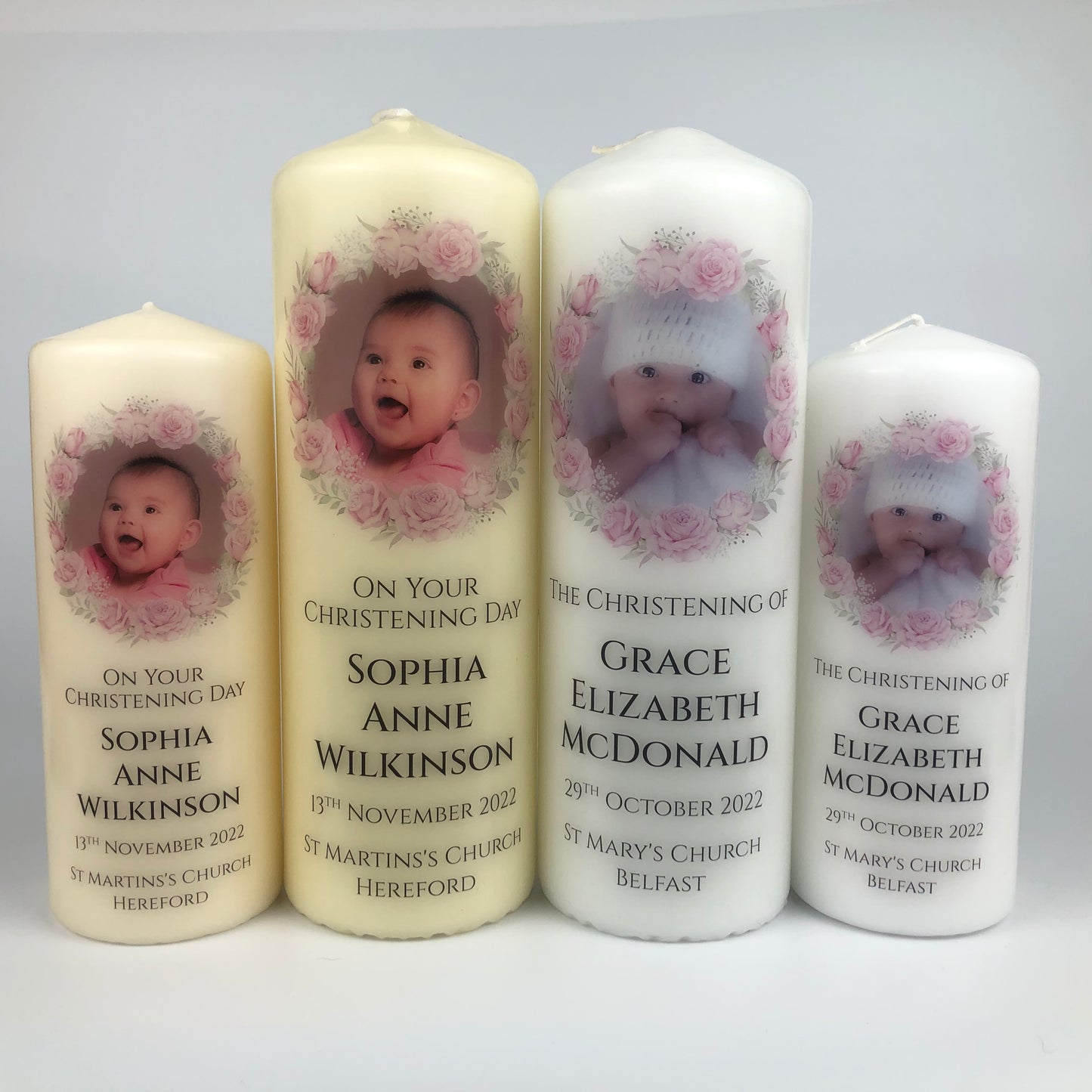 Pink Floral Christening Photo Candle